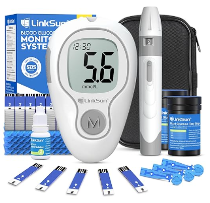 Blood Glucose Monitor Kit with 100 Test Strips & 100 Lancets, 500 Memory, Control Solution, Lancing Device, No Coding, G-425-3 Blood Sugar Monitor, Home Use Glucose Meter with mmol/L Results